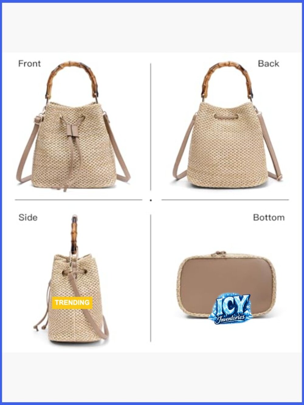 Straw Bucket Bag Woven Crossbody Shoulder Purse Drawstring Handbag Summer Beach - Picture 6 of 6